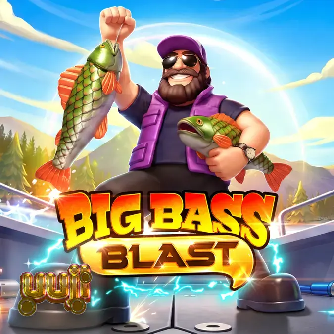 Isang makulay at masiglang visual ng Big Bass Blast slot machine na nagpapakita ng fishing theme at mga bonus features.